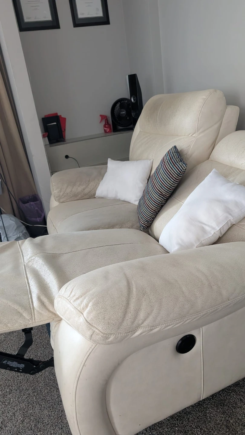 Cream White Two-Seater Reclining Loveseat