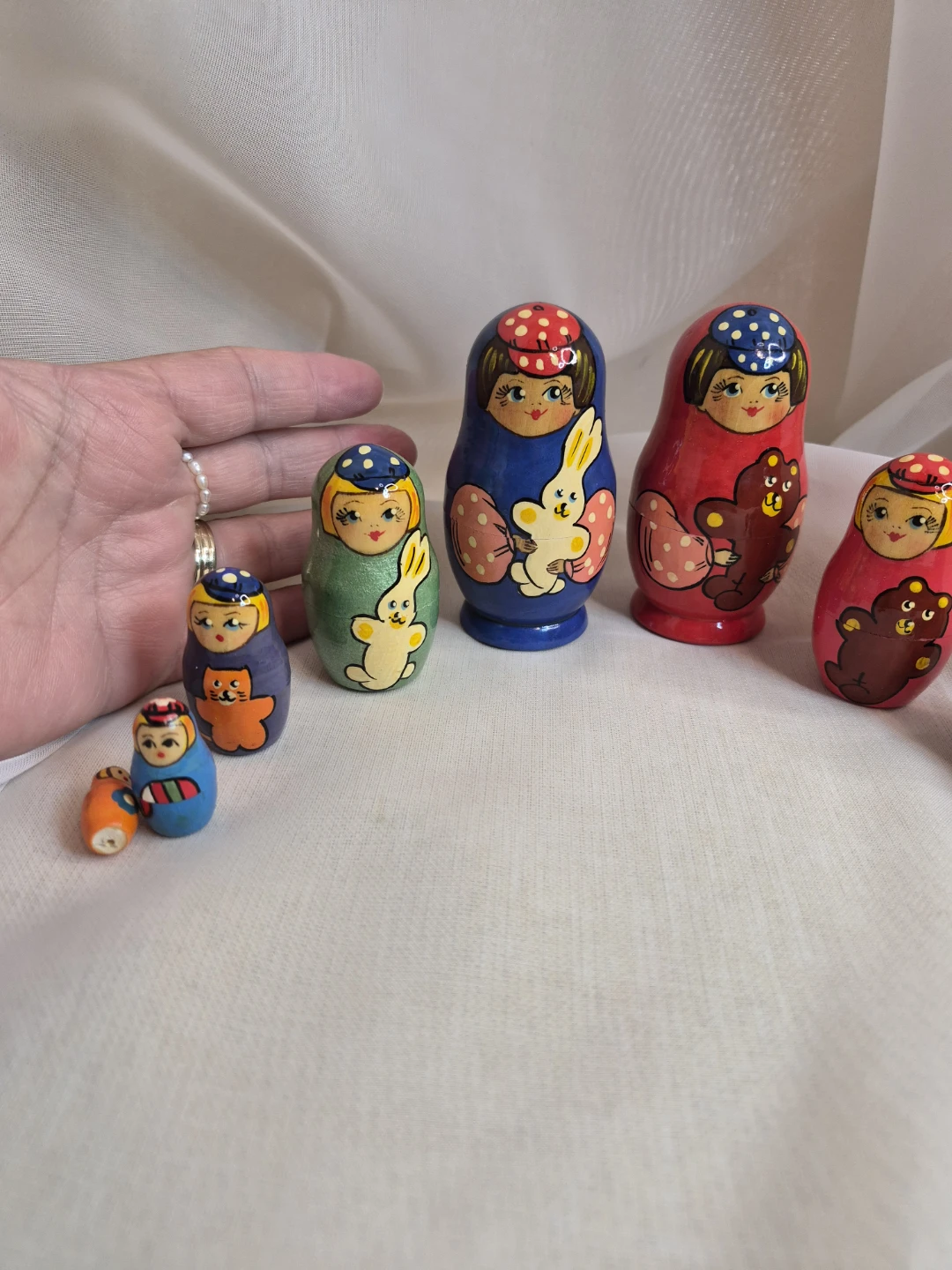 A Pair- 2 Set of 5 Wooden Russian Staking Dolls Sets - photo 4