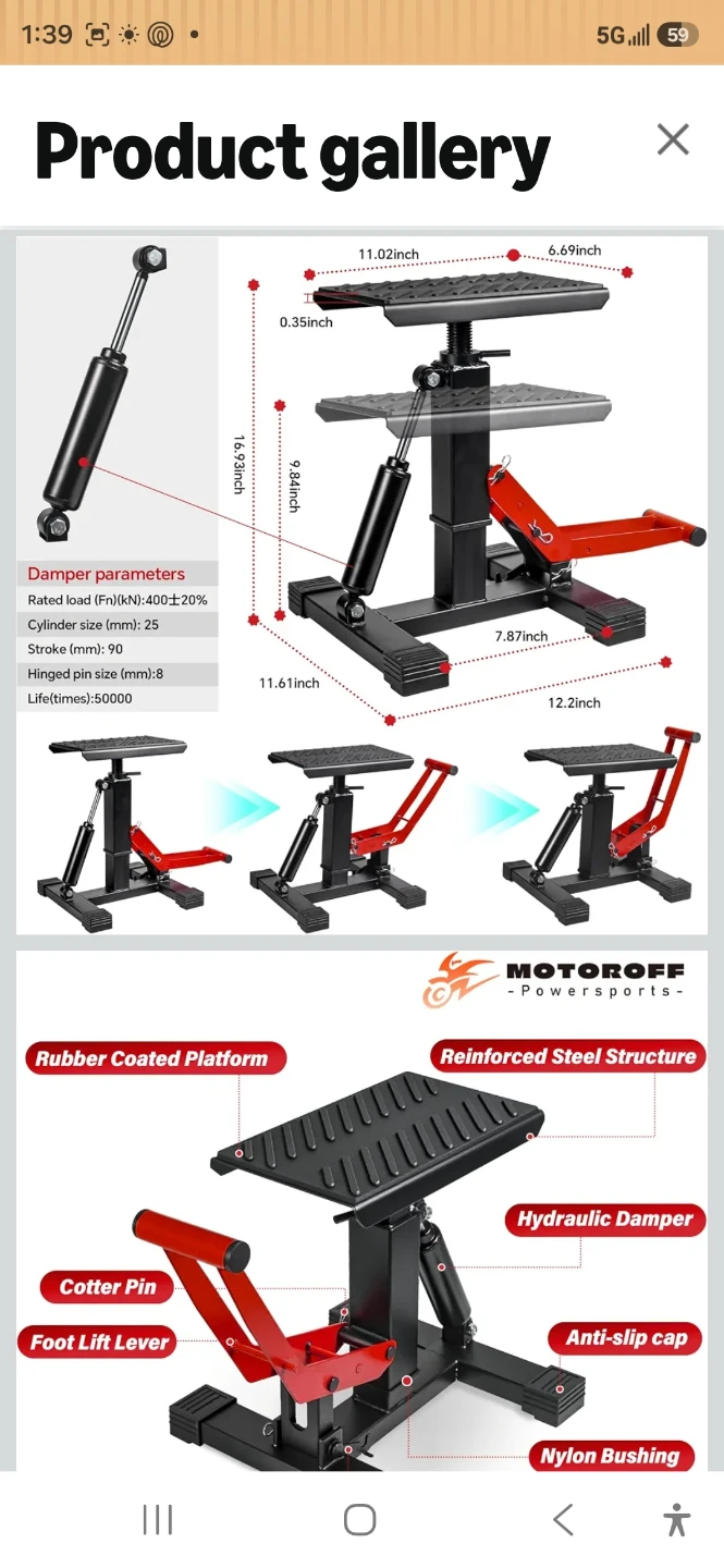 Motoroff Powersports Hydraulic Dirt Bike Stand - photo 3