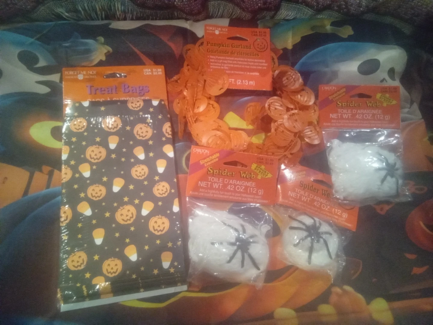 Halloween Decor Bundle: Pumpkin Garland, Webbing, Treat Bags