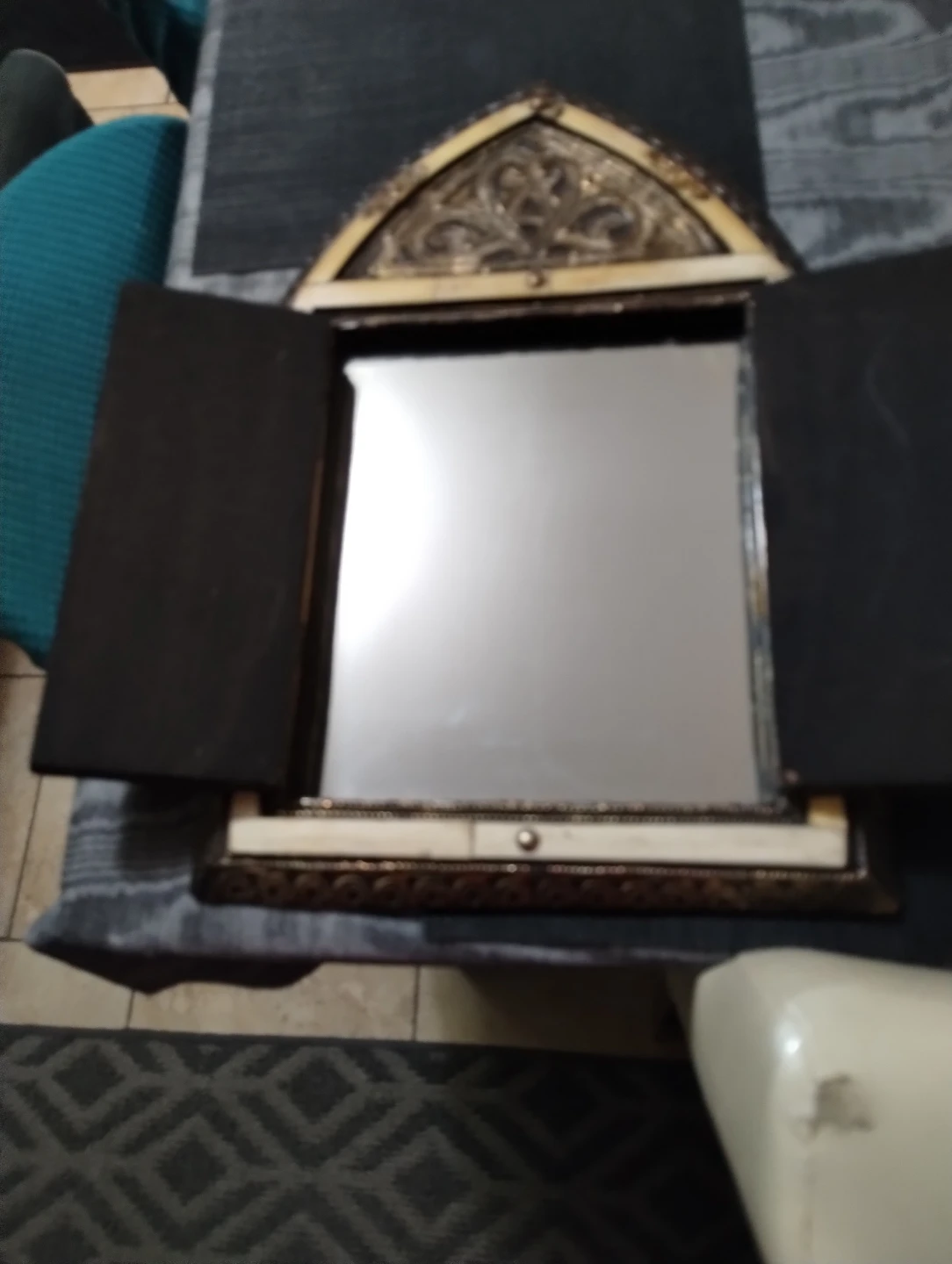 Vintage Ornate Wooden Inlaid Mirror with Drawers - photo 5