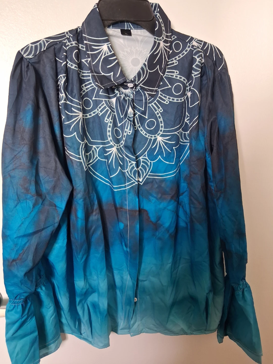 Blue and White Mandala Print Long-Sleeve Shirt XL - photo 3