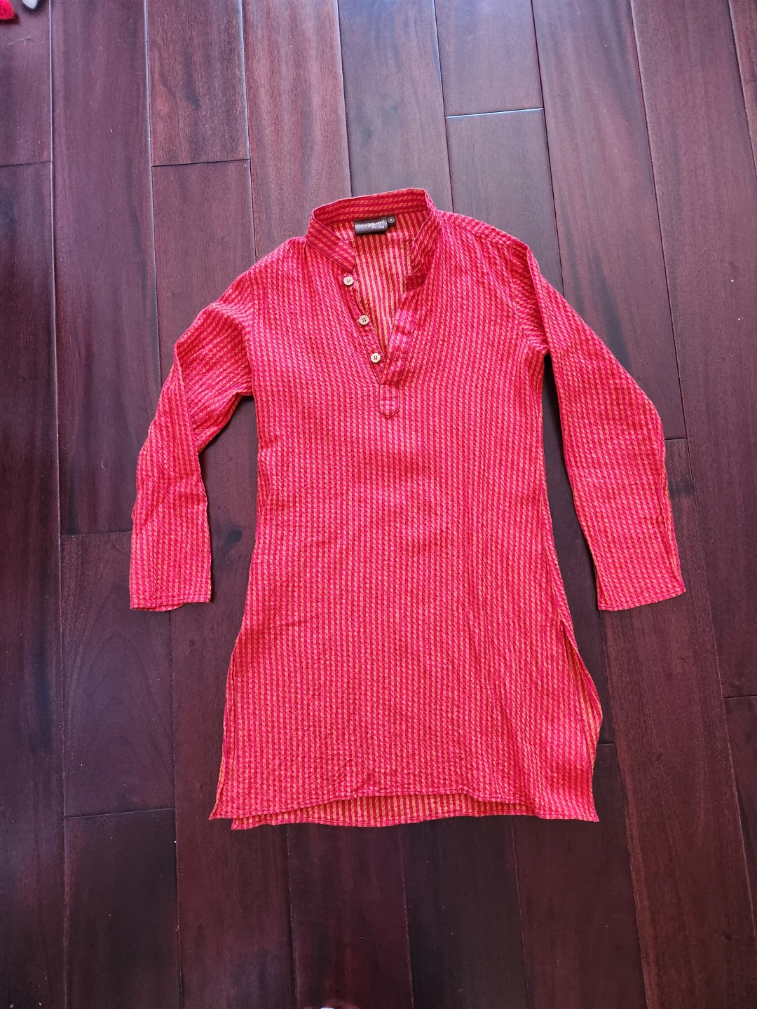 Kids Red Striped Kurta with White Pants