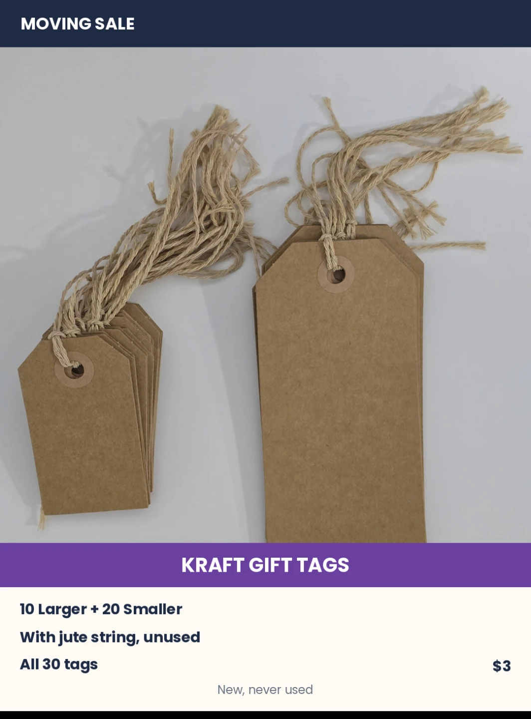 30 Kraft Gift Tags with Jute String
