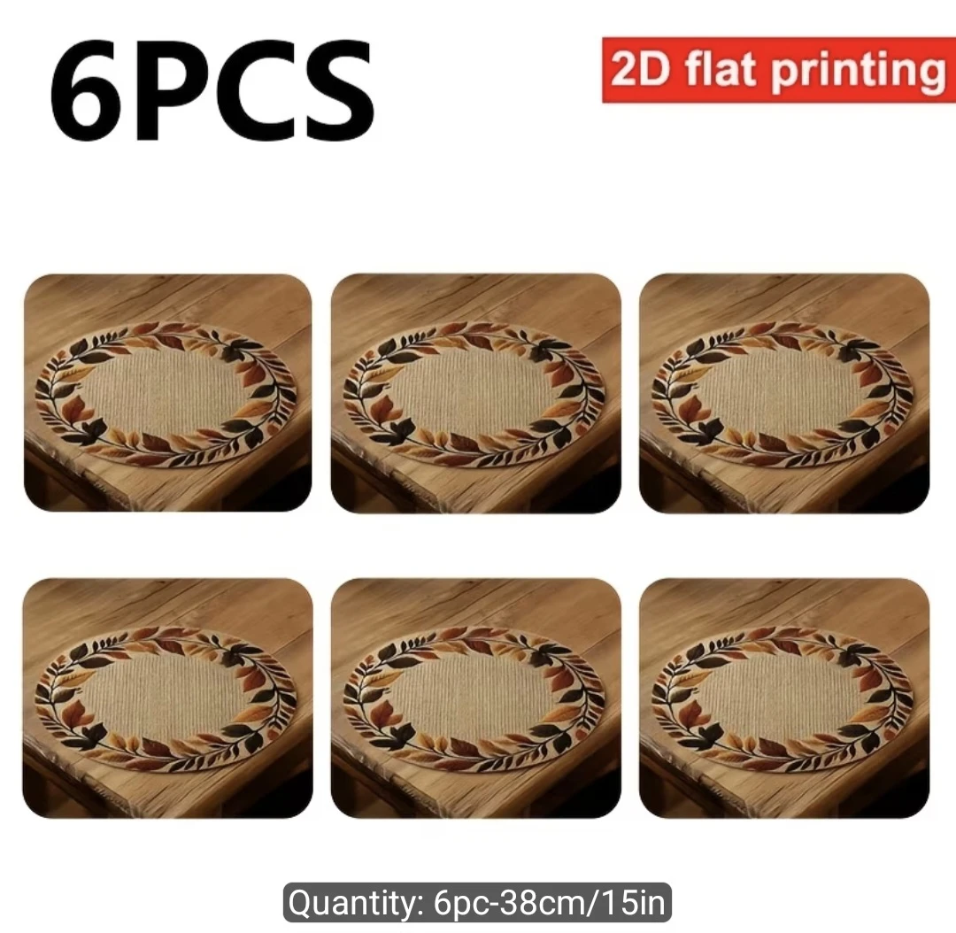 Set of 6 Round Leaf Pattern Placemats