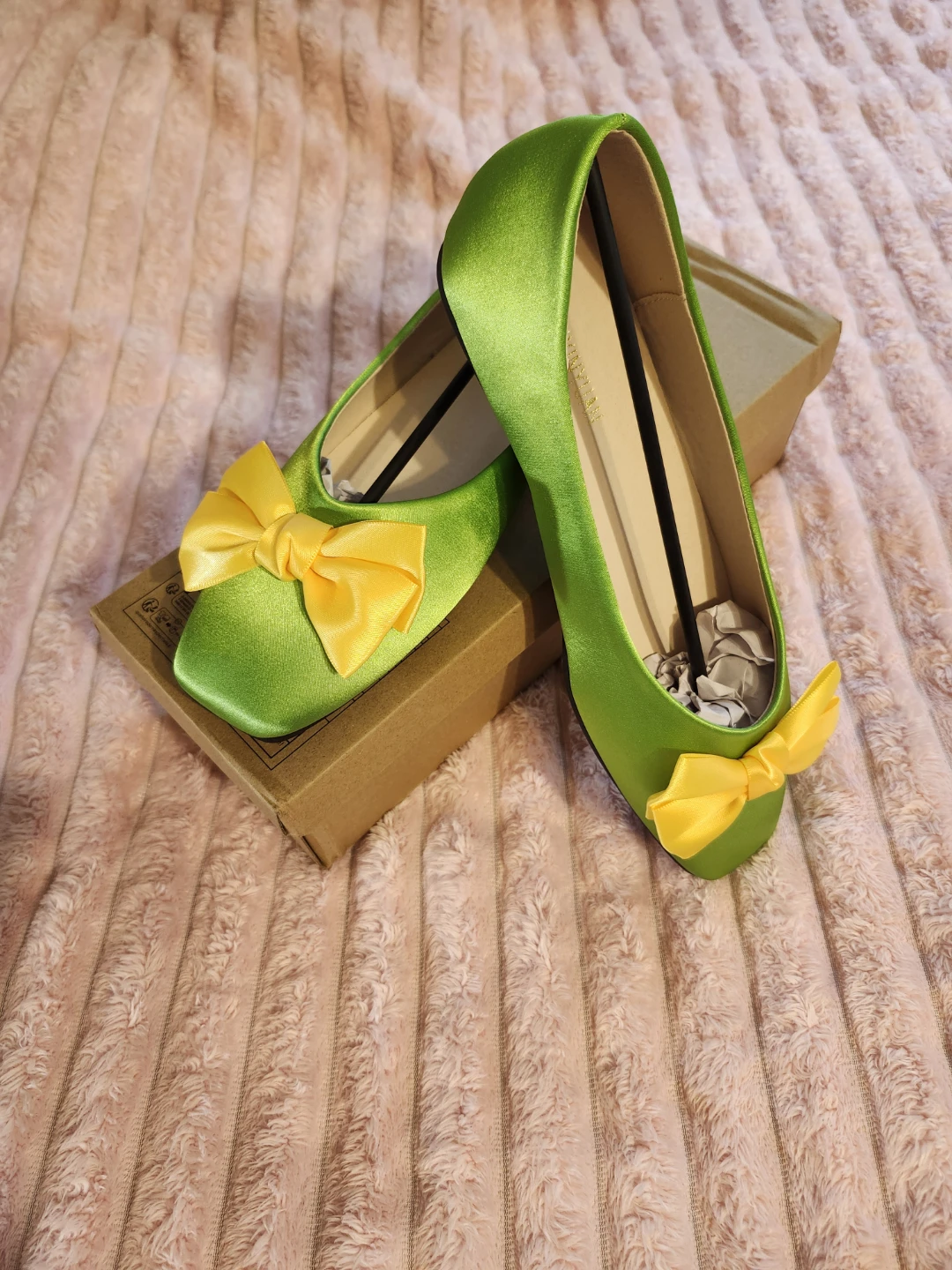 Satin Green Flats with Yellow Bows - photo 2