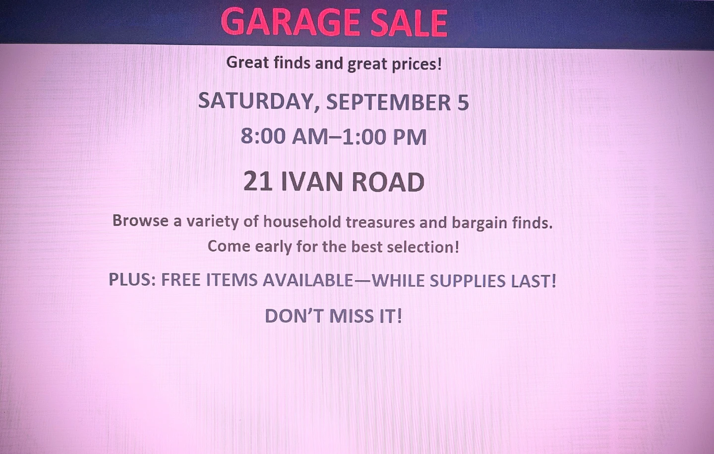 GARAGE SALE