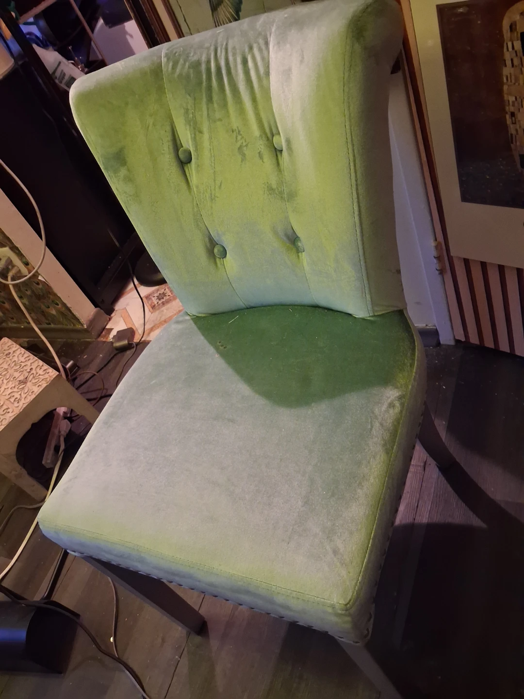 Green Velvet Dining Chair with Ring Pull - photo 3