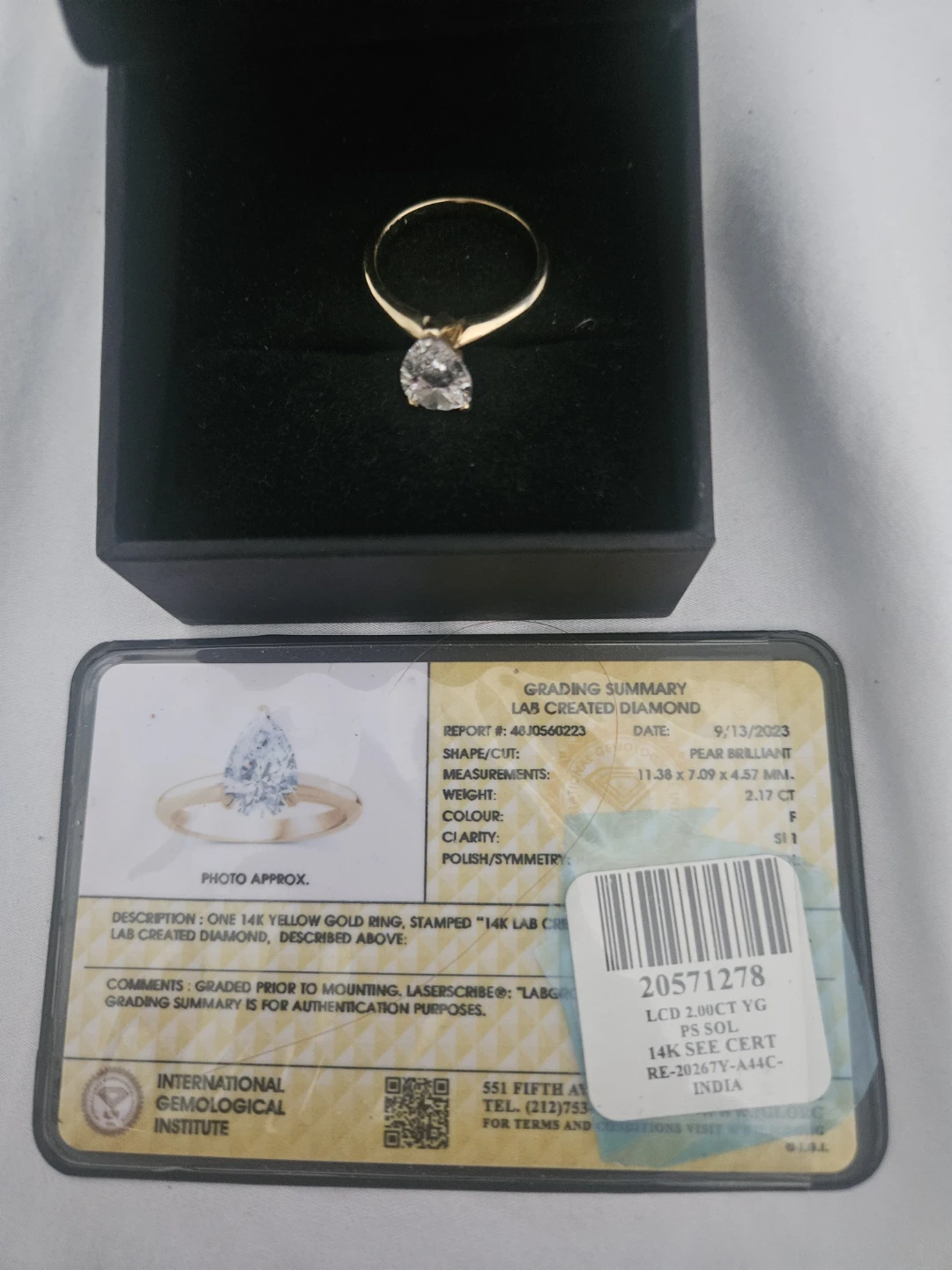 14K Yellow Gold Pear Cut Lab Diamond Ring - photo 2