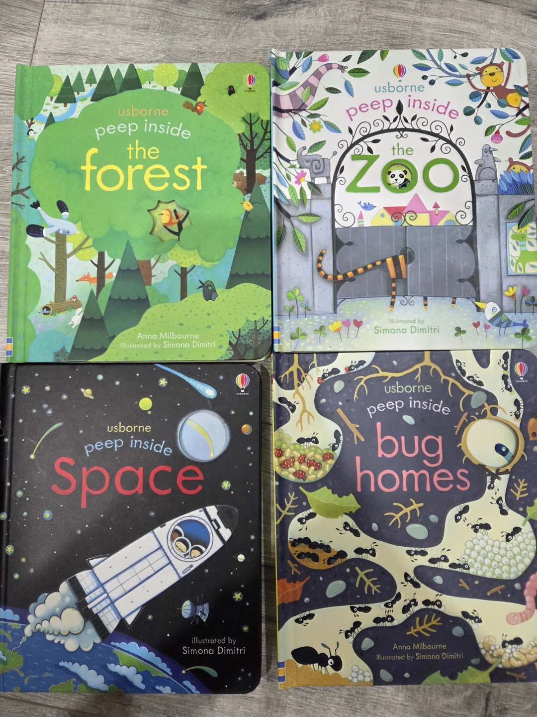 Set of 4 Usborne Peep Inside Board Books