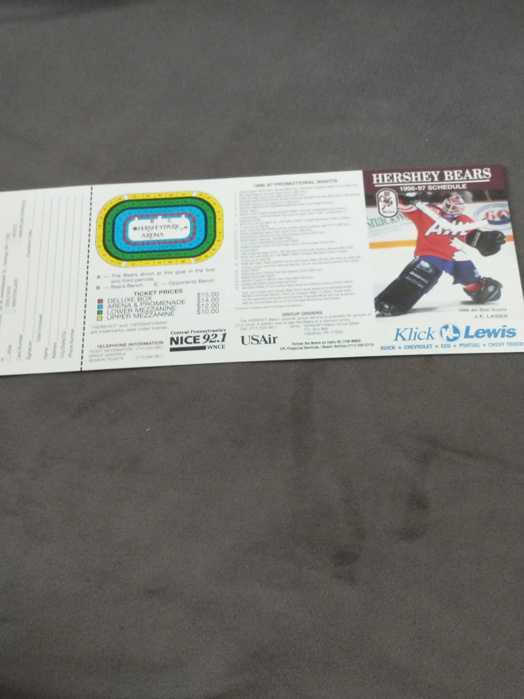 AHL Hershey Bears 1996-97 Pocket Schedule - photo 2