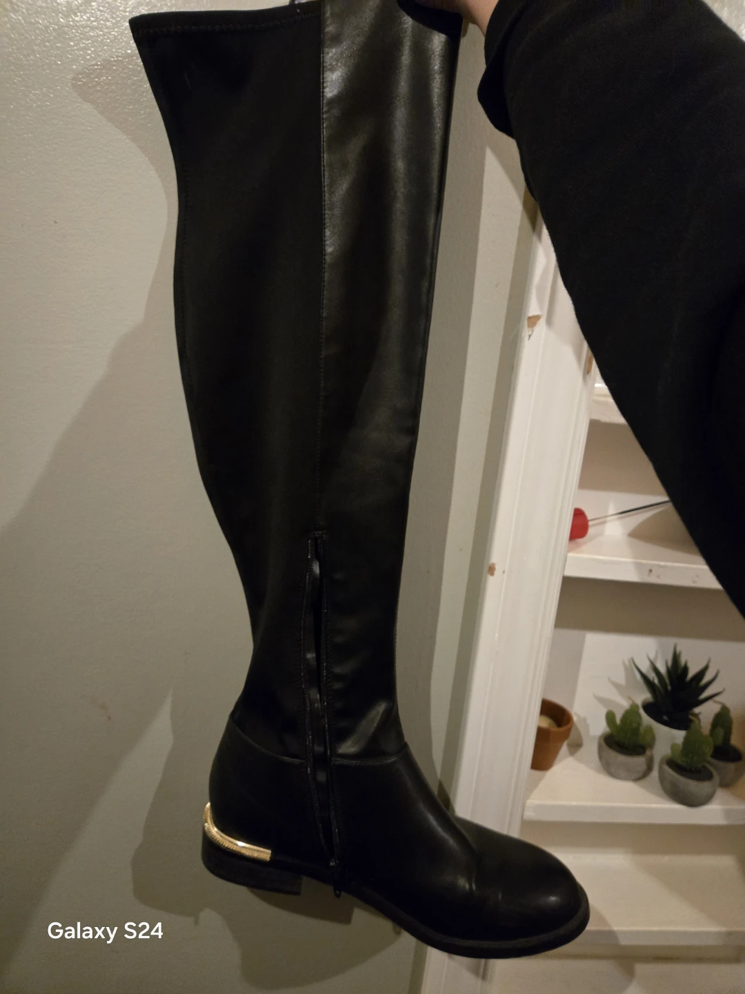 Black over-the-knee boots with gold heel detail - photo 3