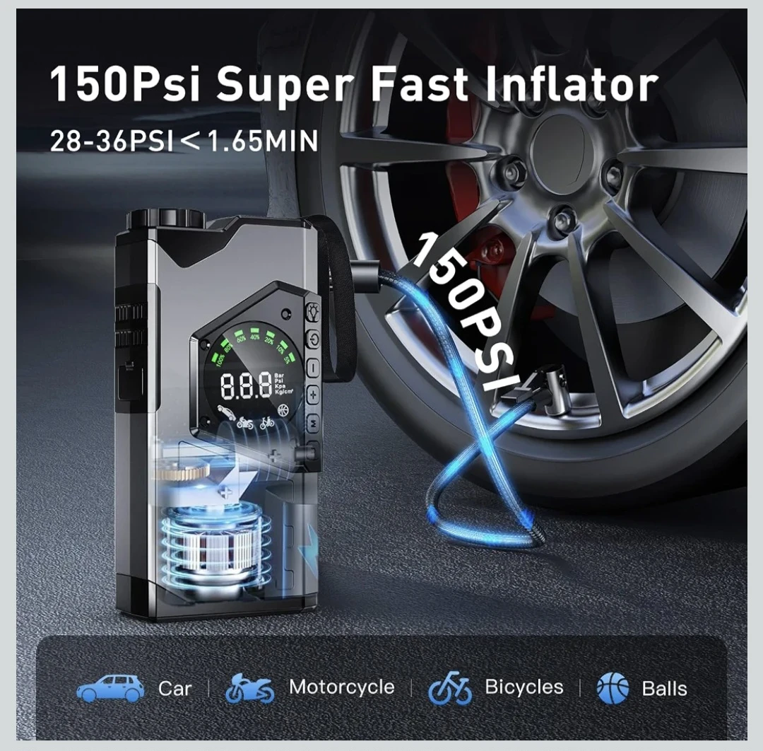 150Psi Super Fast Portable Inflator & Car Jump Starter - photo 3