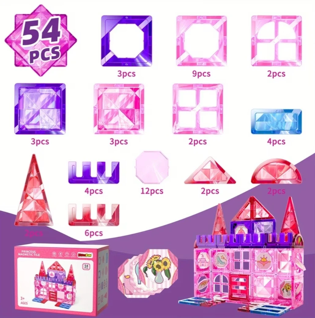 54 PCS Magnet Building Tiles Princess Castle Set - photo 4
