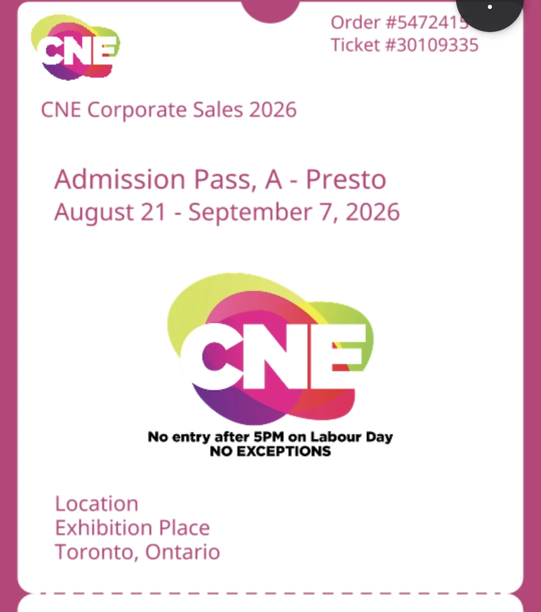 2 x CNE Admission Pass - August 21 - September 7, 2026