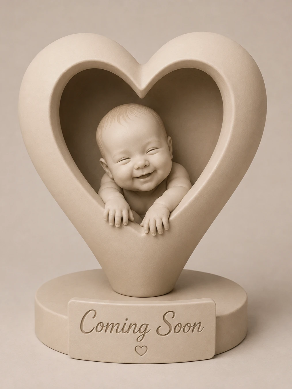 Coming Soon Baby Heart Statue