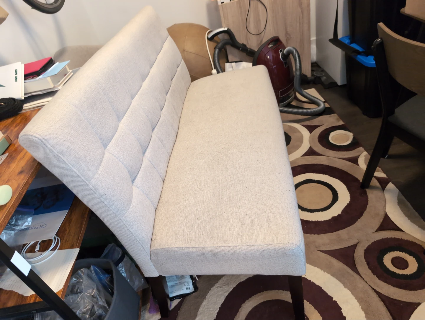 Beige Upholstered Dining Bench