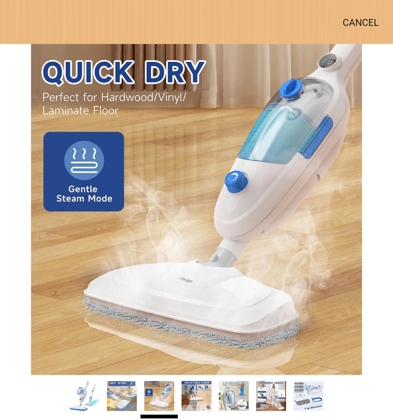 Hesgo Steam Mop for Hardwood, Vinyl, Laminate Floors - photo 3