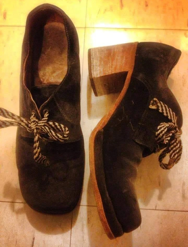 Vintage Master John Black Suede Lace-Up Block Leather Heel Shoes