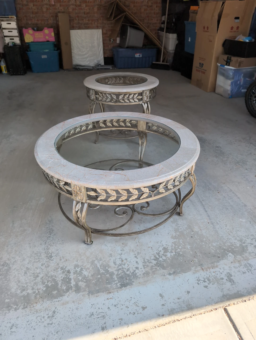 Two-piece Round Metal and Marble Coffee Table Set