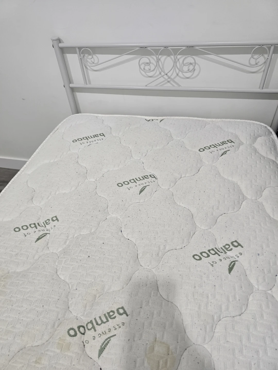 Used White Metal Twin Bed Frame and Bamboo Mattress - photo 2