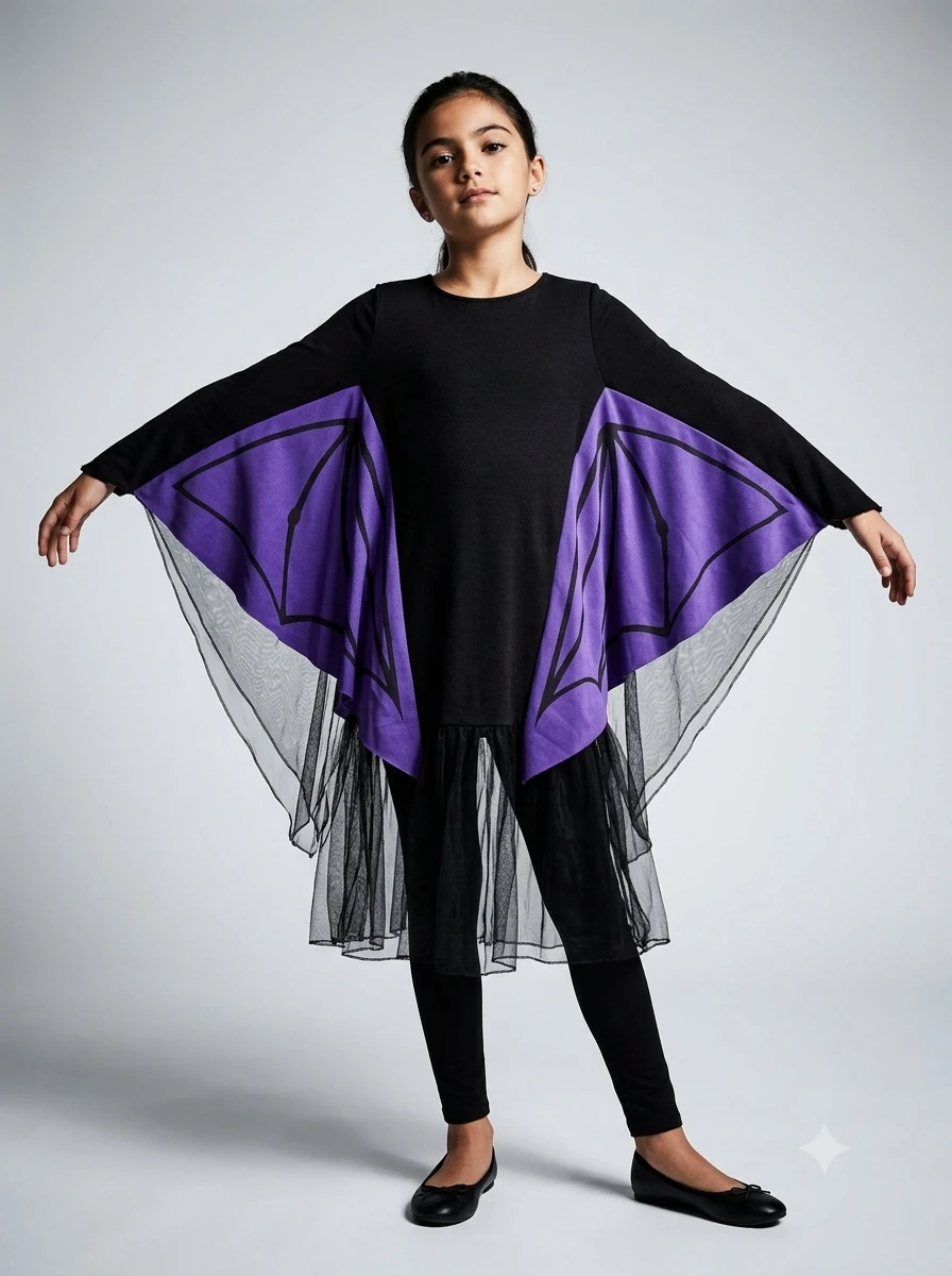 Kids / Teen Purple Bat Wings Halloween Dress - photo 2