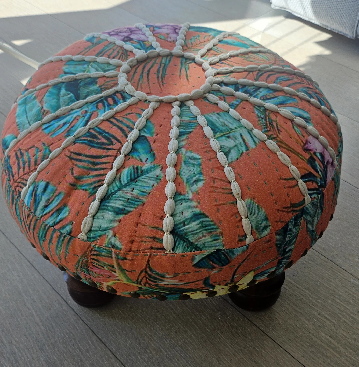 Tropical Print Round Ottoman