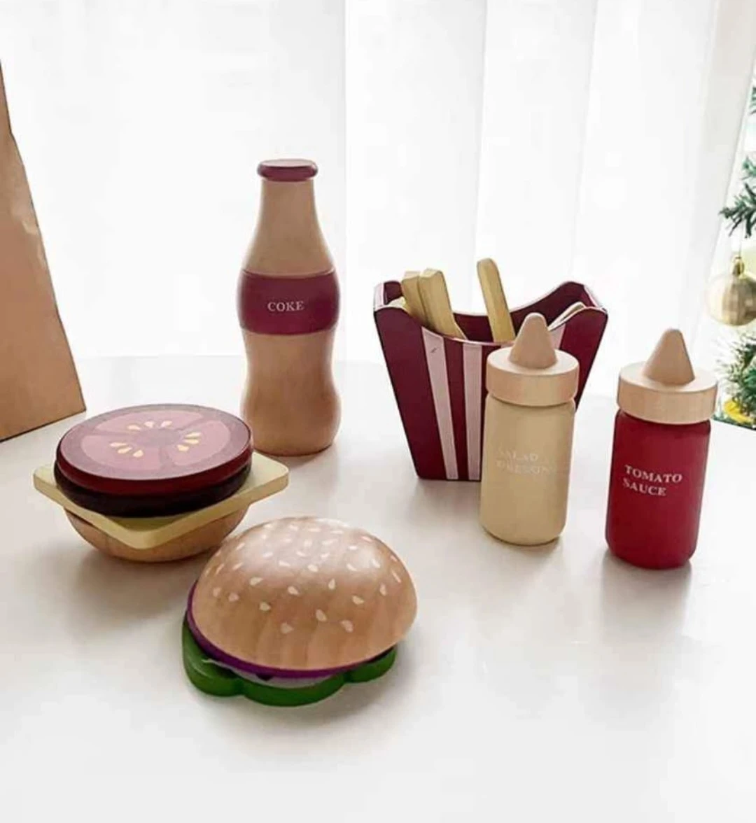 Kids Wooden Kitchen Toys Hamburger Set