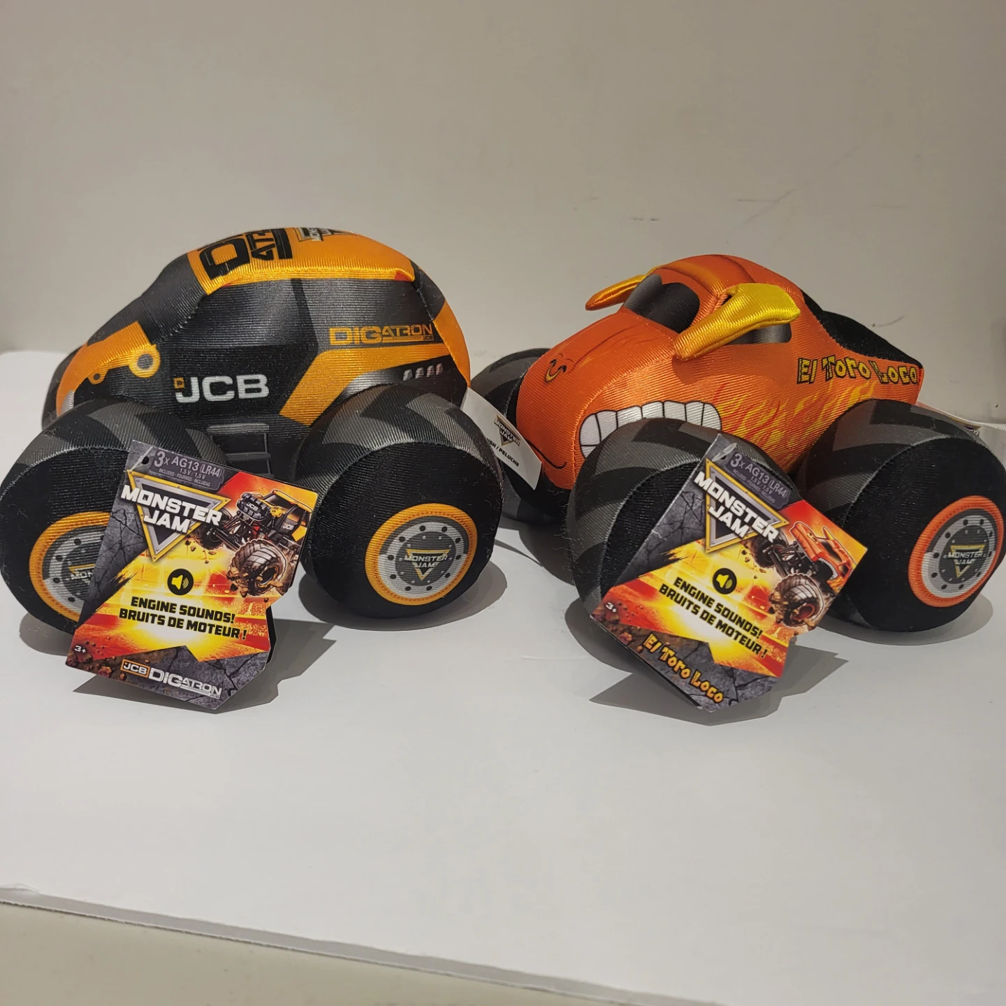 2 Monster Jam Plush Toys JCB and El Toro Loco