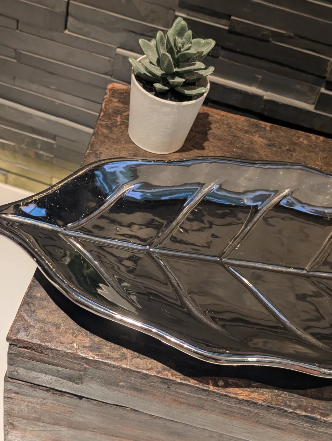 George decorative ceramic leaf platter tray, metallic finish - photo 5