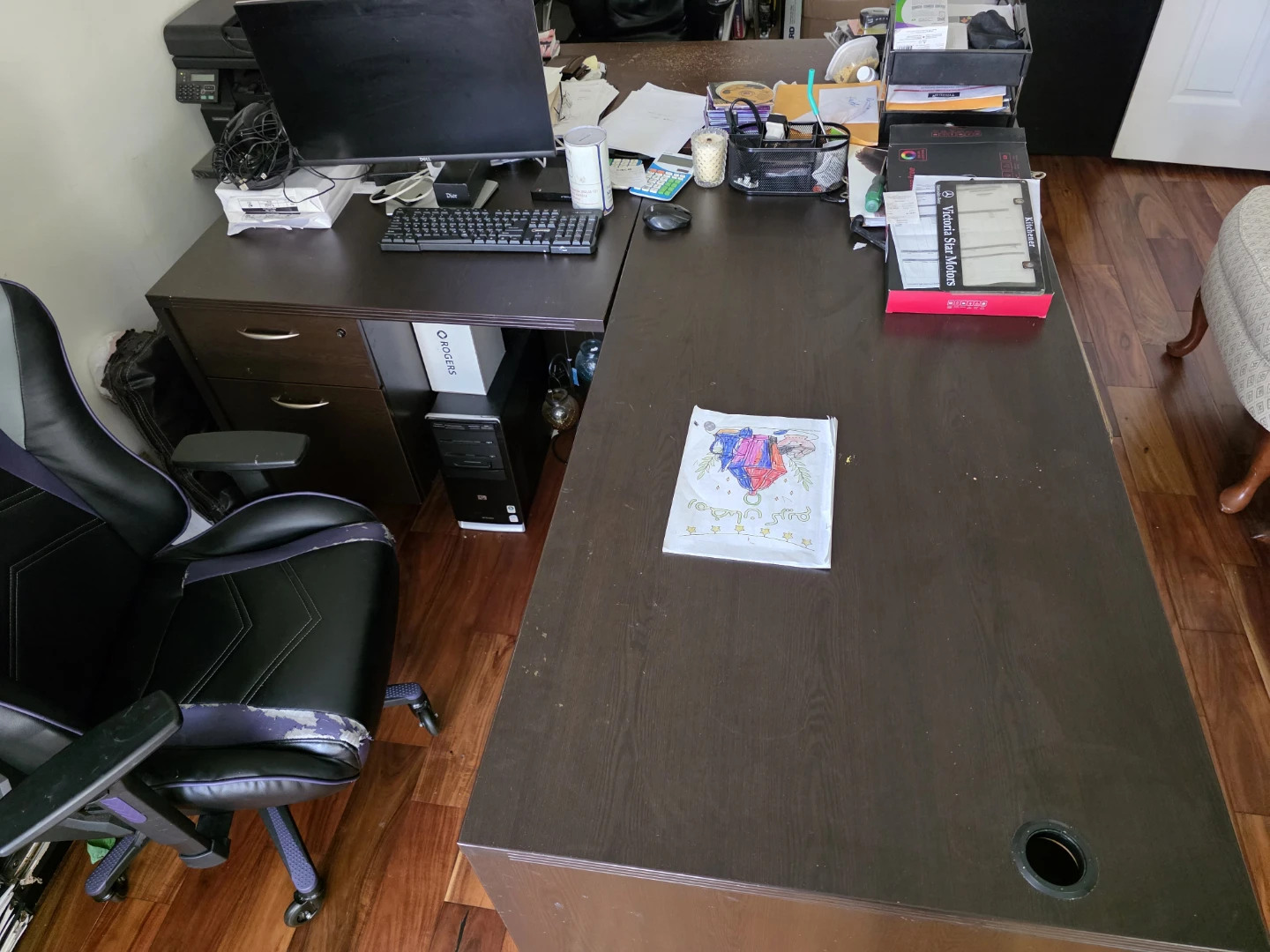 Large Dark Brown L-Shaped Office Desk
