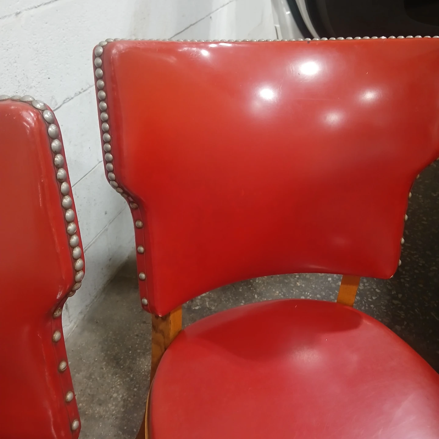 Two Vintage Red Vinyl Chairs - photo 3
