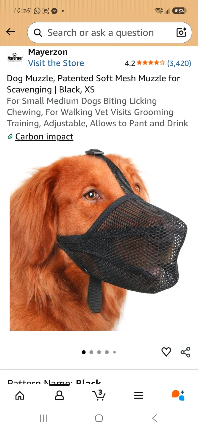 Soft Mesh Dog Muzzle, Black, Size XS