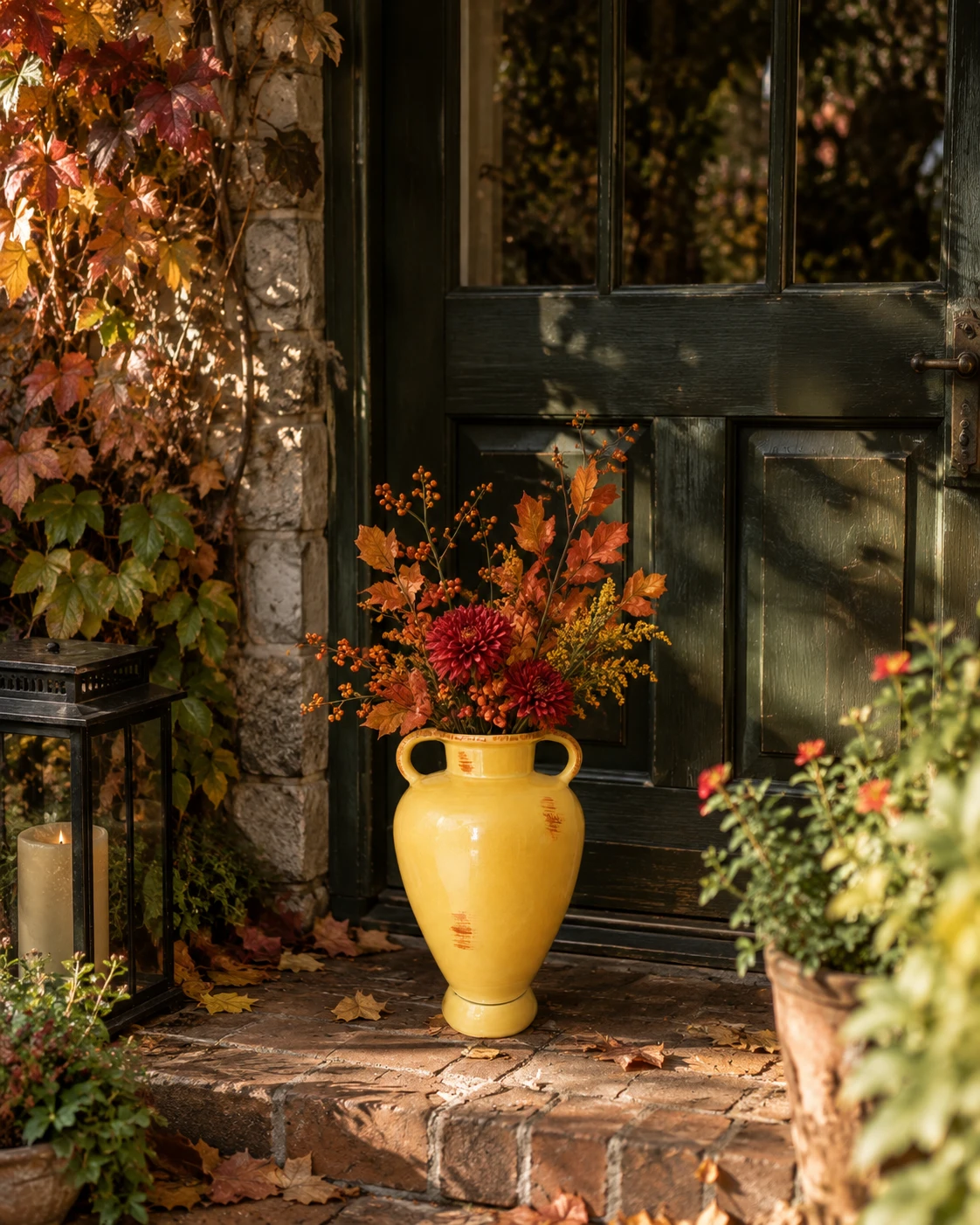 Yellow Amphora Ceramic Large Two-Handled Vase - photo 4