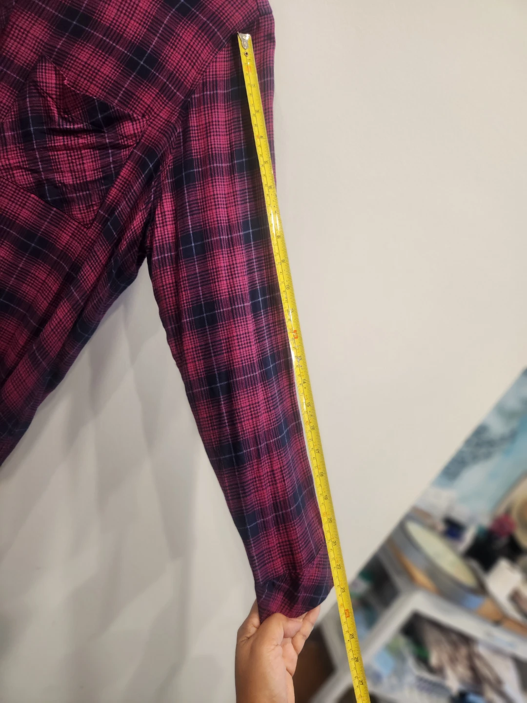 Denver Hayes Pink and navy plaid button-up shirt - photo 4