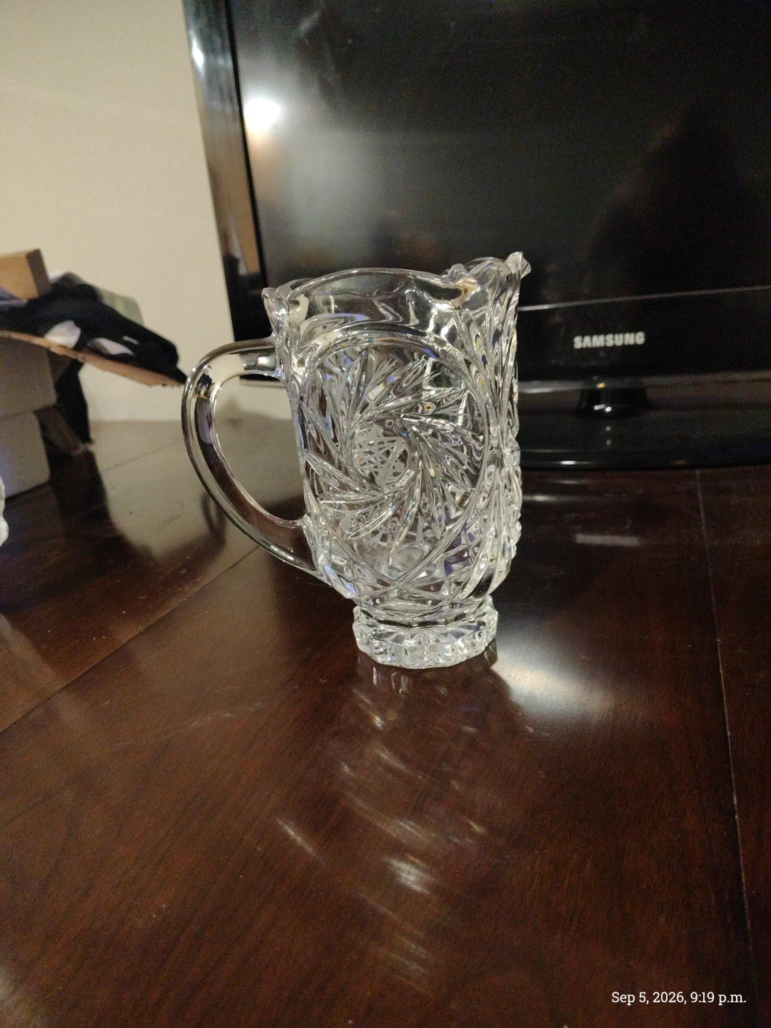 Crystal Pitcher with Ornate Design