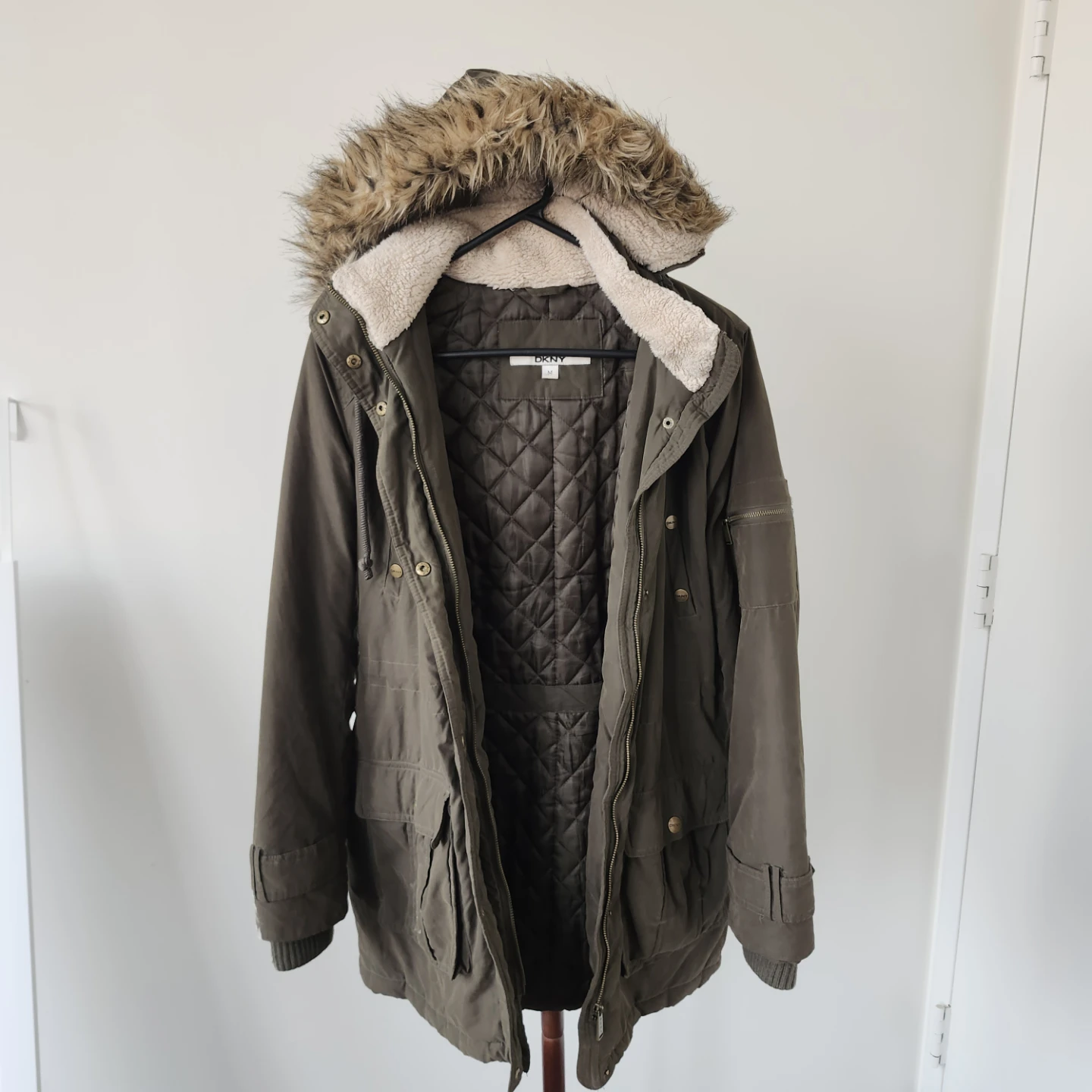 DKNY Olive Green Hooded Parka Size M