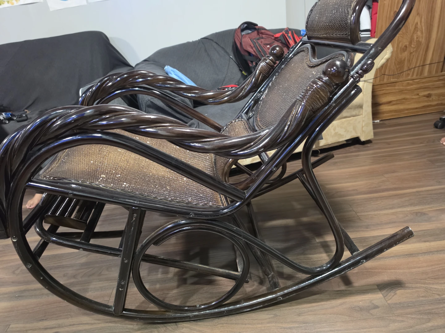 Dark Brown Rattan Rocking Chair with Footrest - photo 3