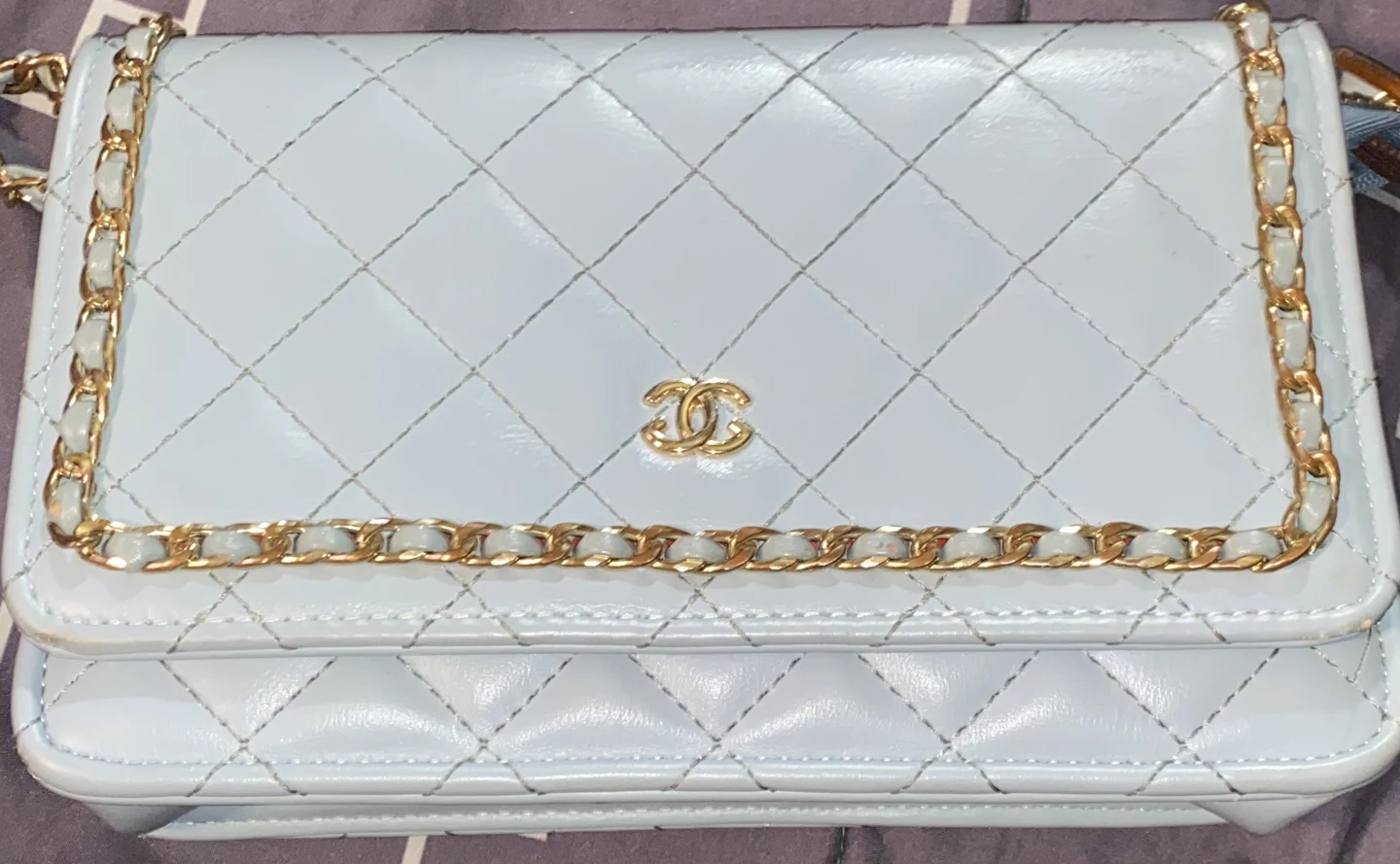 Chanel Quilted Chain Wallet Bag Light Blue
