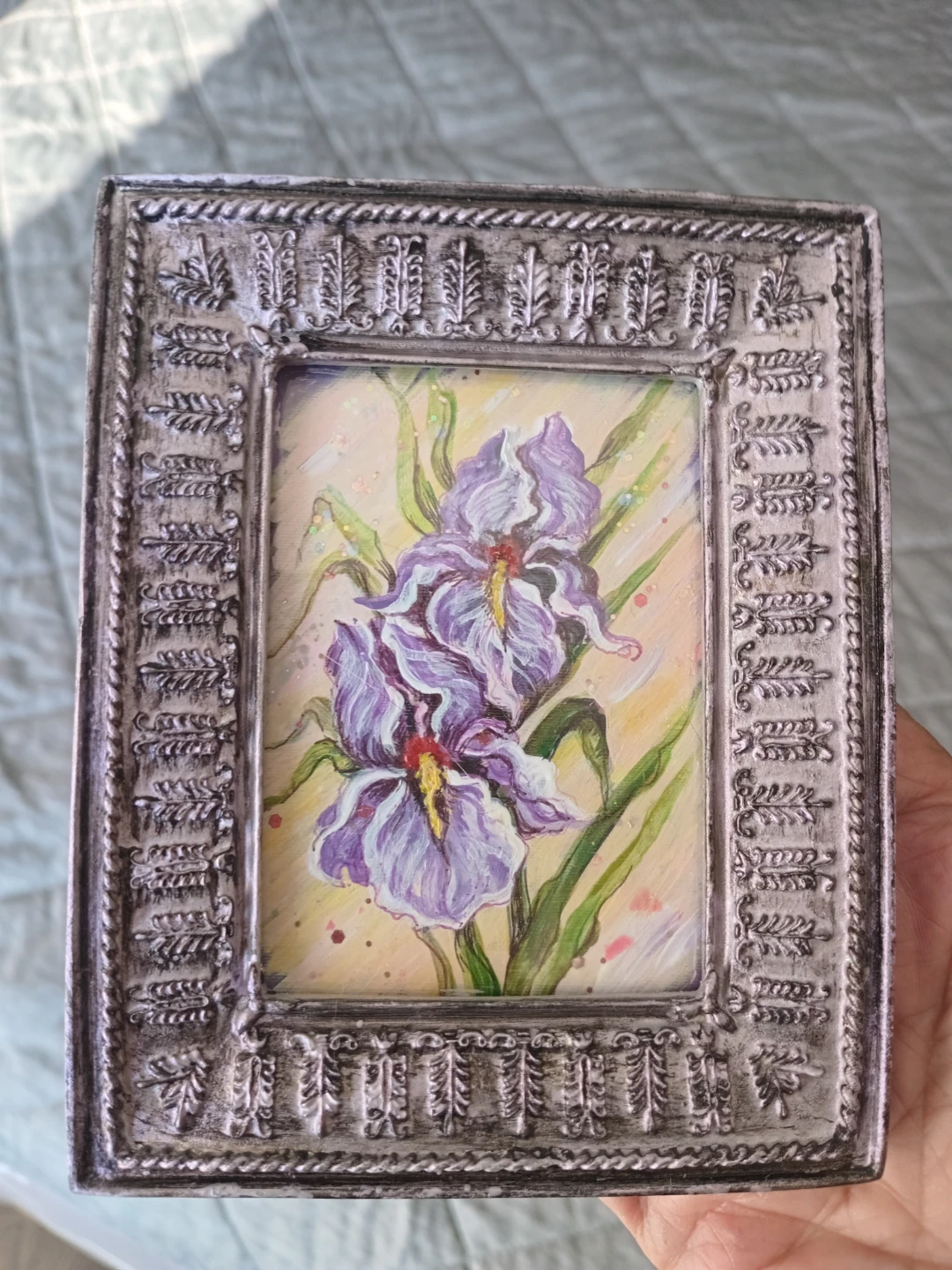 Miniature Framed Painting of Irises