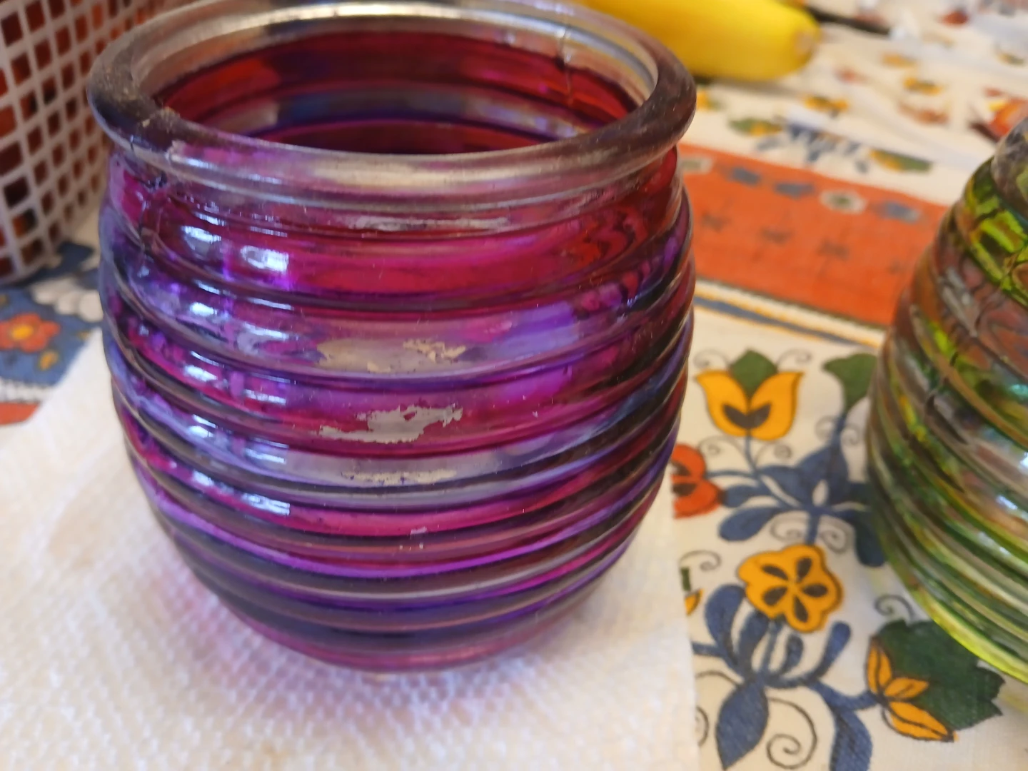 Set of Two Ribbed Glass Votive Holders