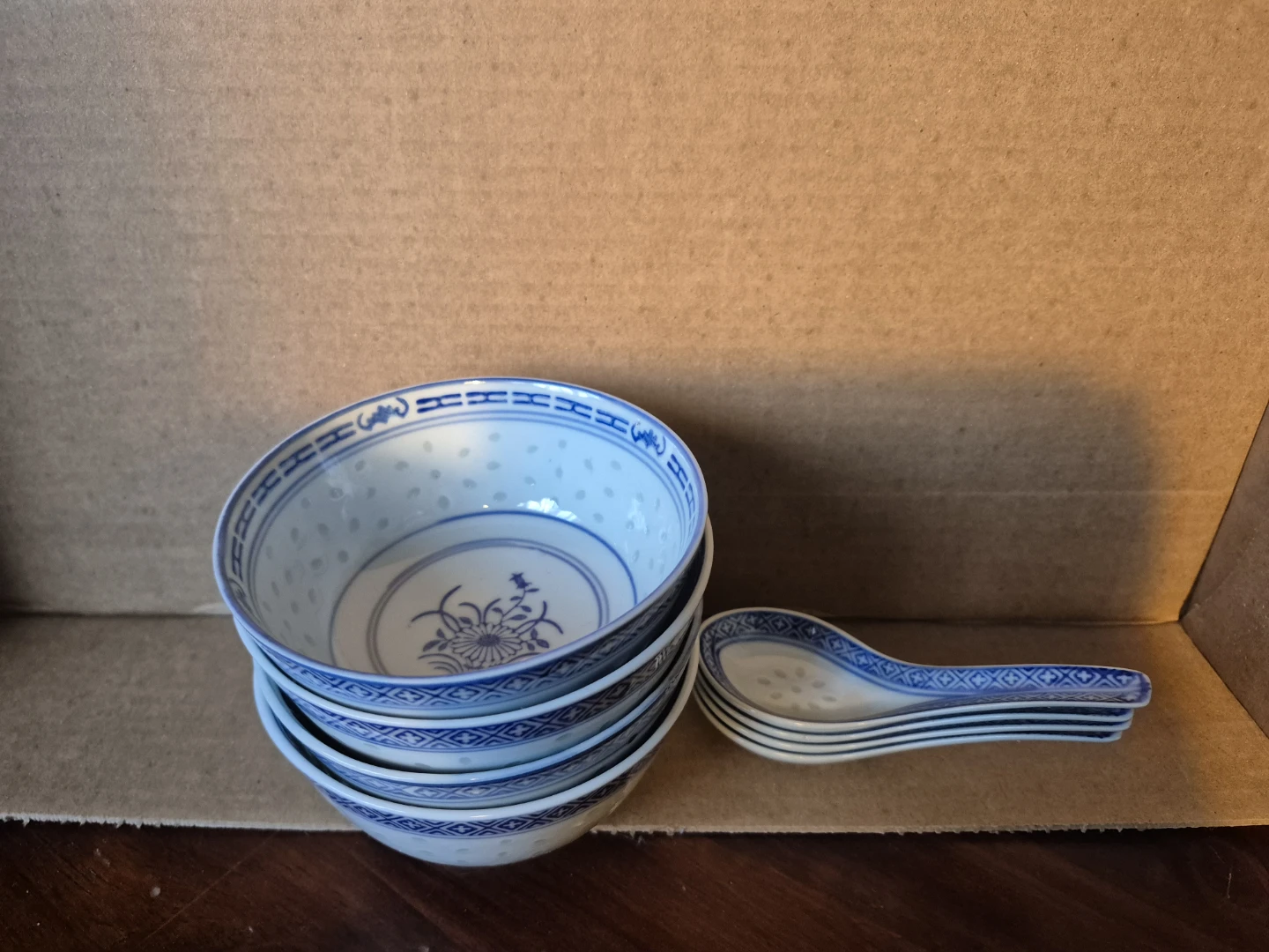 Blue and White Porcelain Rice Bowls and Spoons - photo 2