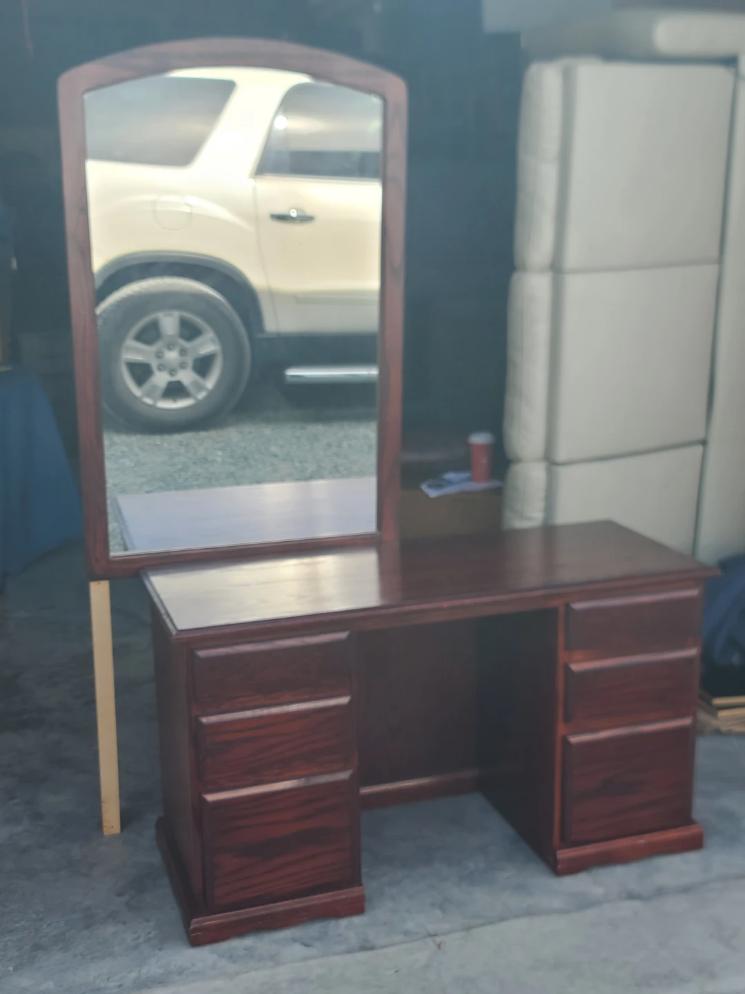 Dark Wood Vanity Desk with Mirror - photo 3