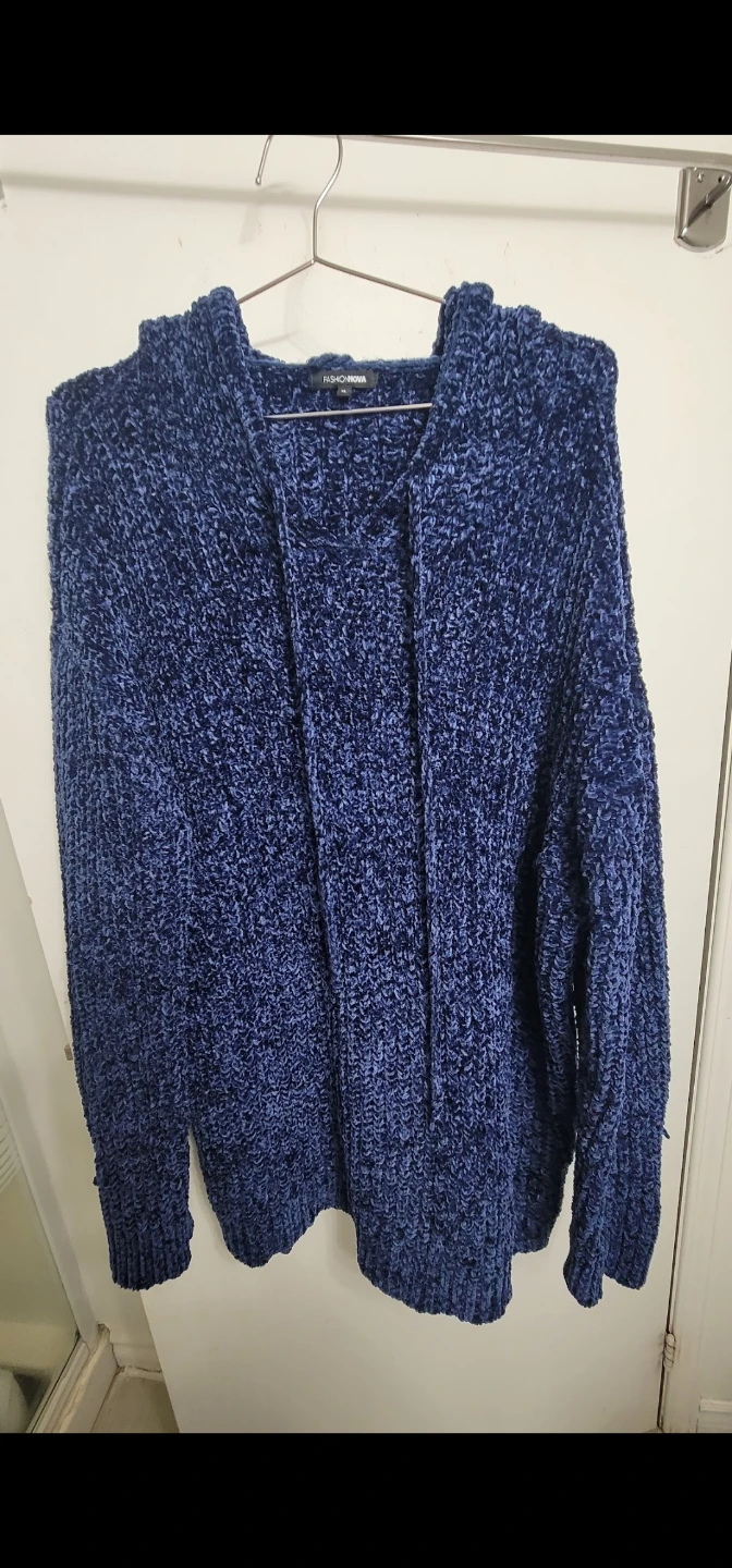Fashion Nova Chenille Hoodie Sweater XL Blue
