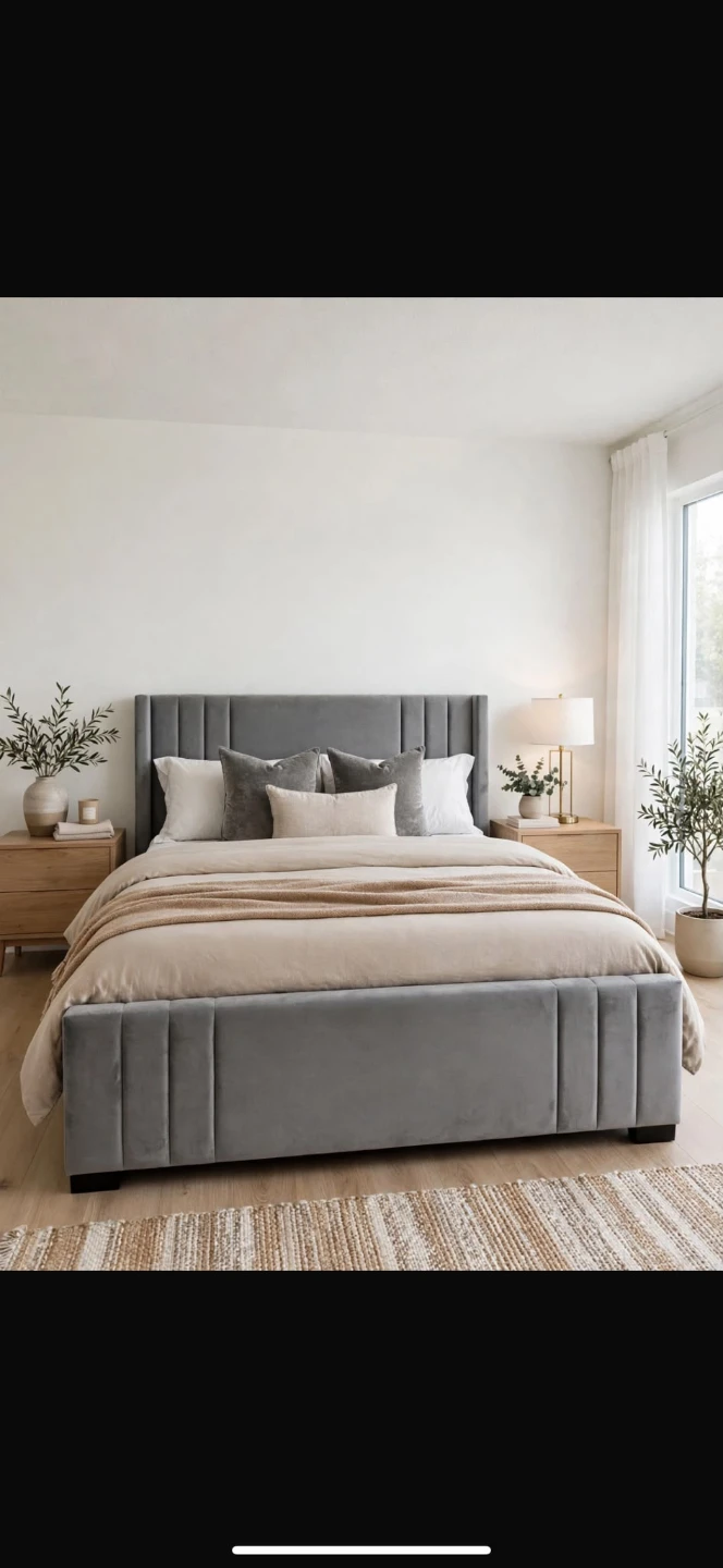 Grey Velvet King Bed Frame