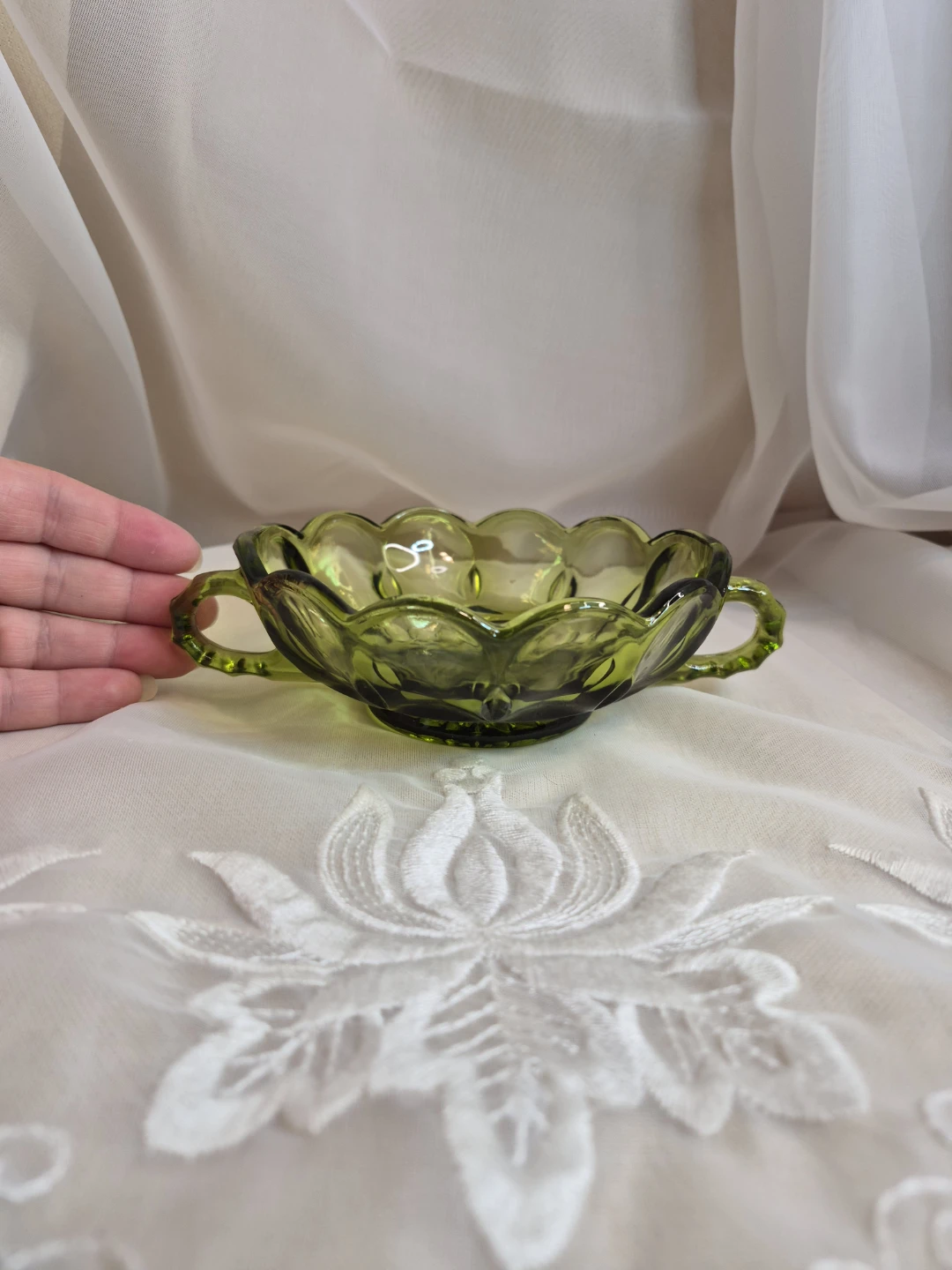Anchor Hocking Avacado Green Double Handle Bowl Candy Dish etc. - photo 5