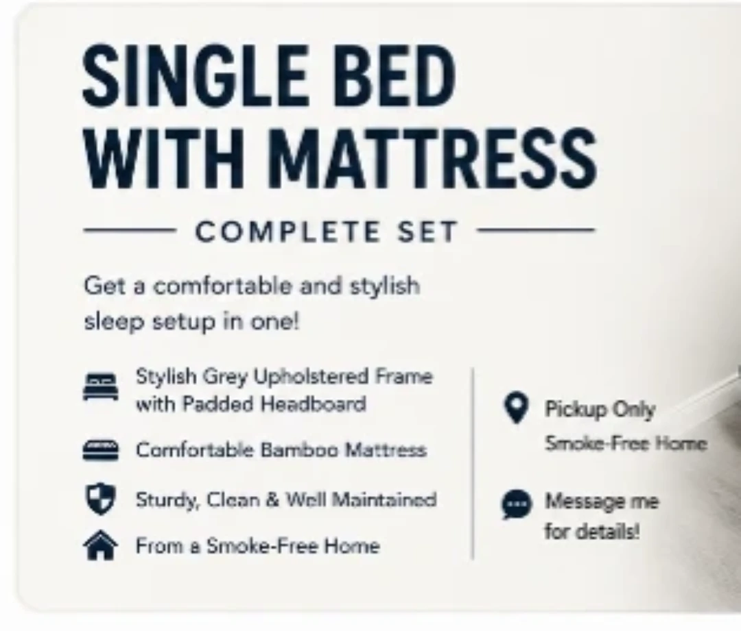 Single Bed with Comfortable Bamboo Mattress - Grey