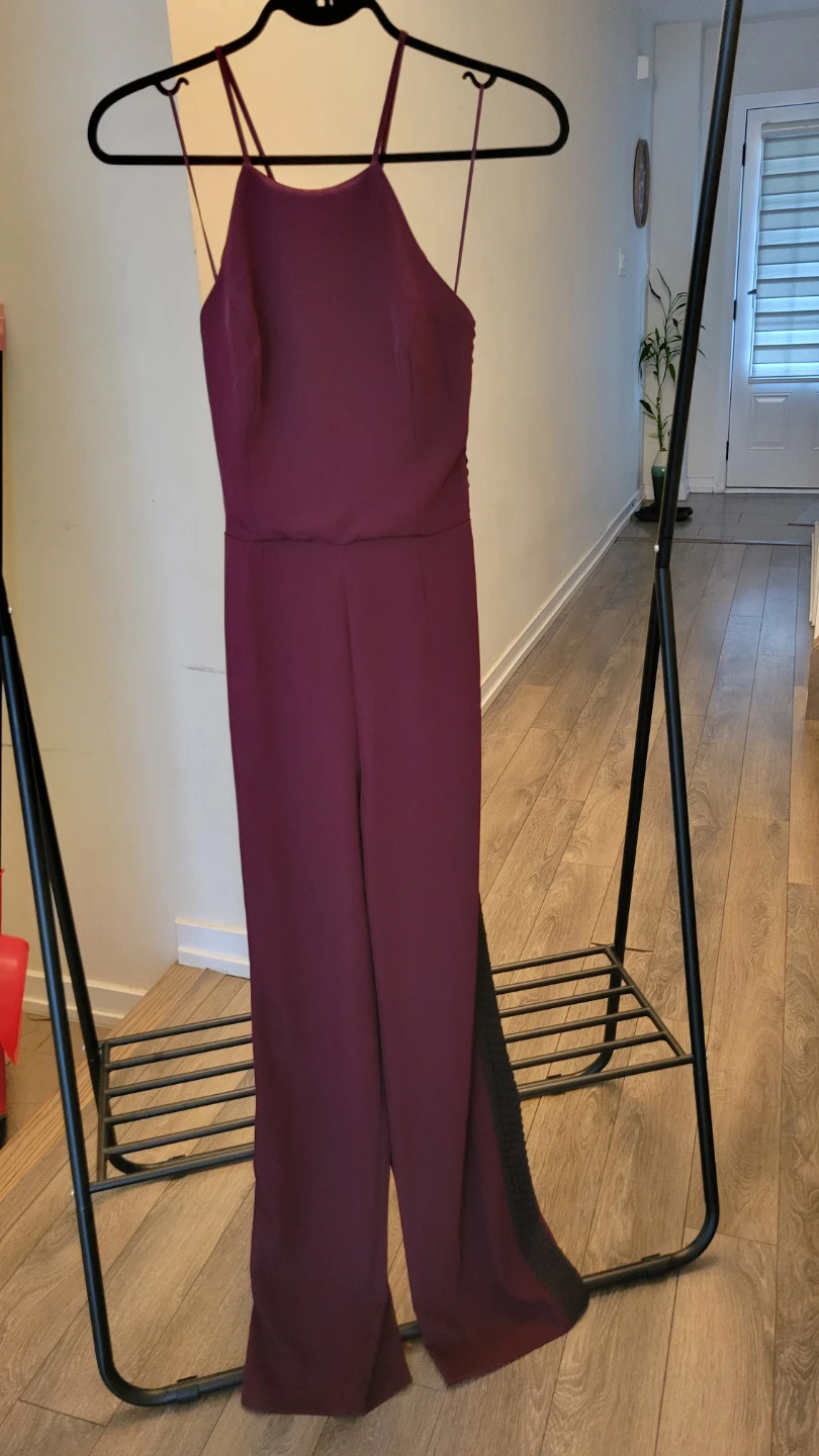 Beautiful burgundy/merlot-colored wide-leg jumpsuit