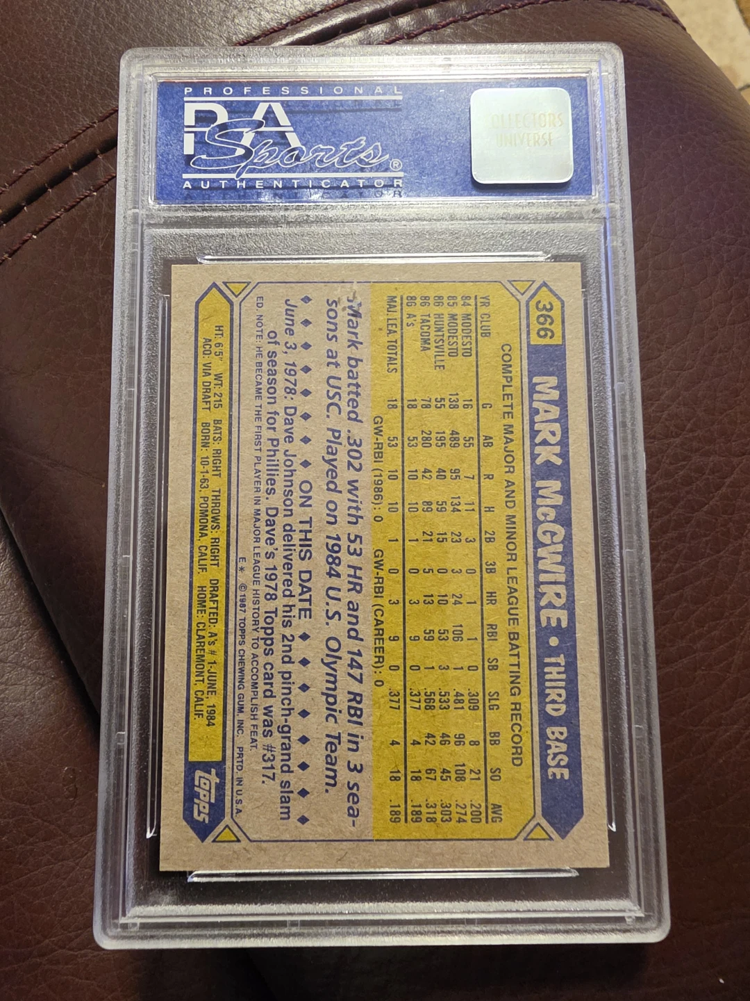 1987 Topps Mark McGwire PSA 8 Baseball Card - photo 2