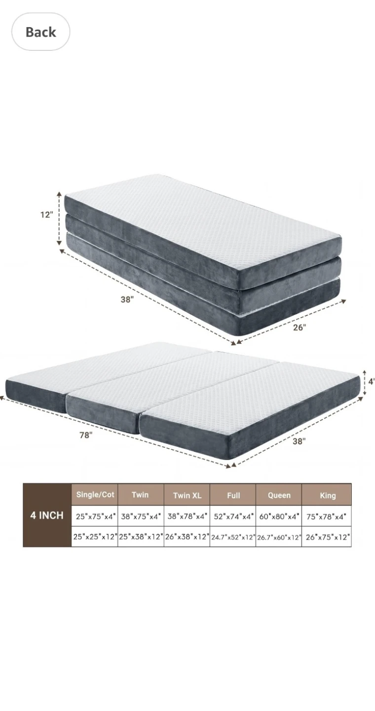 GOHOME Twin XL Foldable Memory Foam Mattress